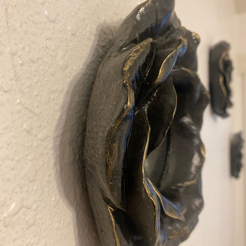 Three (3) Black and Gold Floral Wall Mirrors - Picture 2 of 2